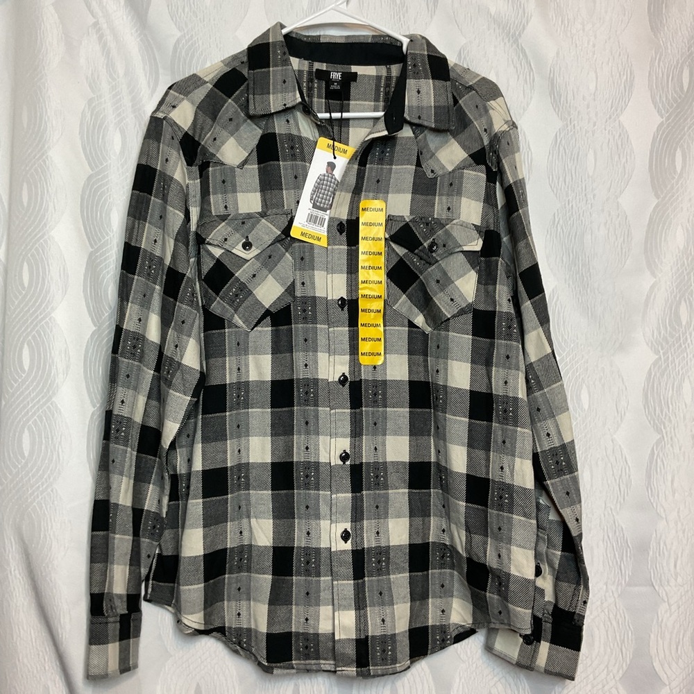 FRYE mens jacquard flannel heather grey shirt NWT med